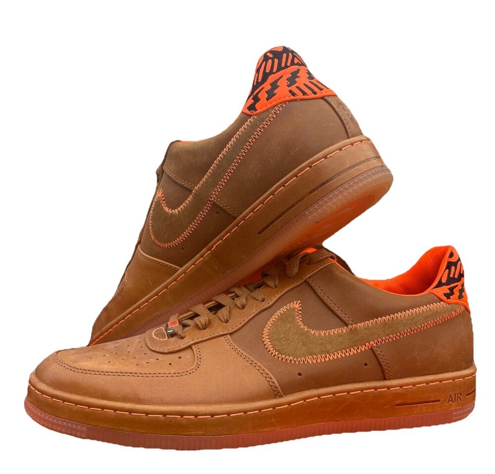 RARE NIKE Air Force 1 Downtown Low BHM-586582-200 Size 10.5 Brown Neon Orange